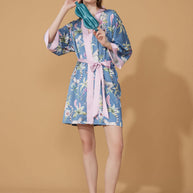 Ulivary Short Kimono Robe Blue Forest