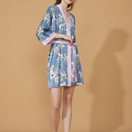 Ulivary Short Kimono Robe Blue Forest