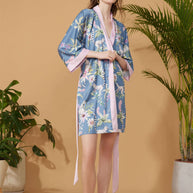 Ulivary Short Kimono Robe Blue Forest