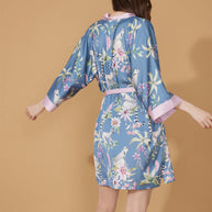 Ulivary Short Kimono Robe Blue Forest