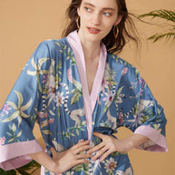 Ulivary Short Kimono Robe Blue Forest