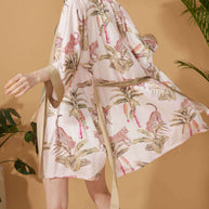 Ulivary Short Kimono Robe Olive Leopard