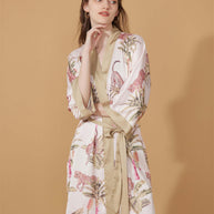 Ulivary Short Kimono Robe Olive Leopard