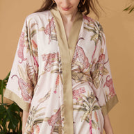 Ulivary Short Kimono Robe Olive Leopard