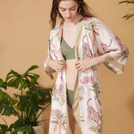 Ulivary Short Kimono Robe Olive Leopard