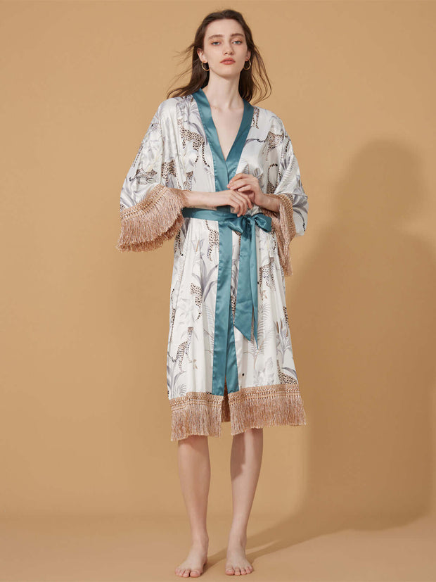 Ulivary Tassels Leopard Kimono Robe