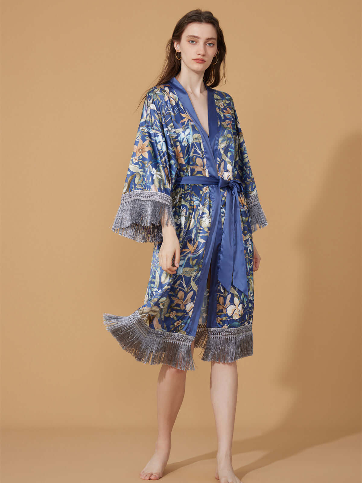 Ulivary Tassels Floral Kimono Robe