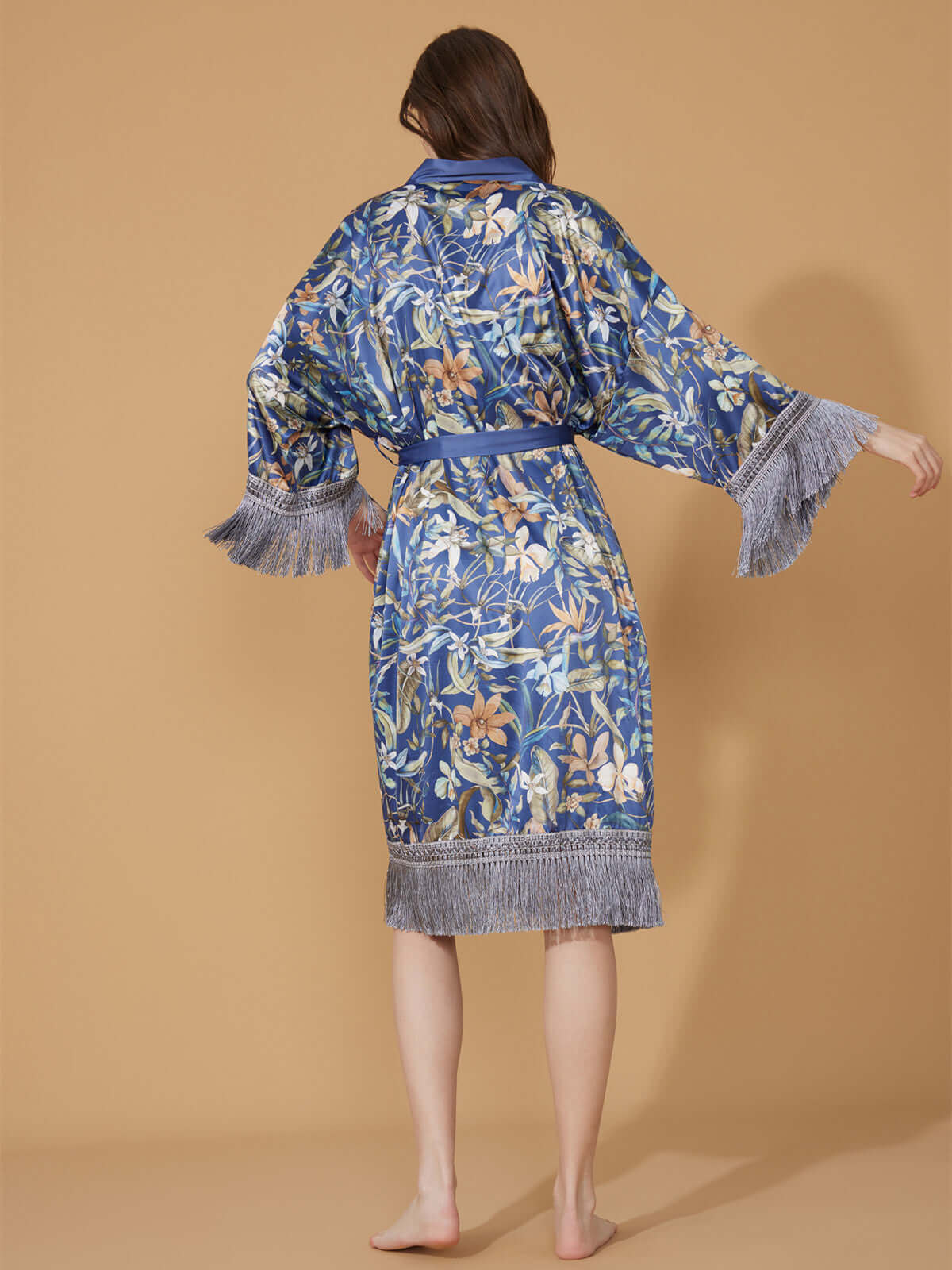 Ulivary Tassels Floral Kimono Robe
