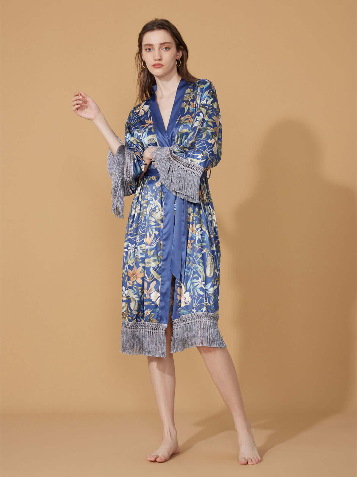 Ulivary Tassels Floral Kimono Robe