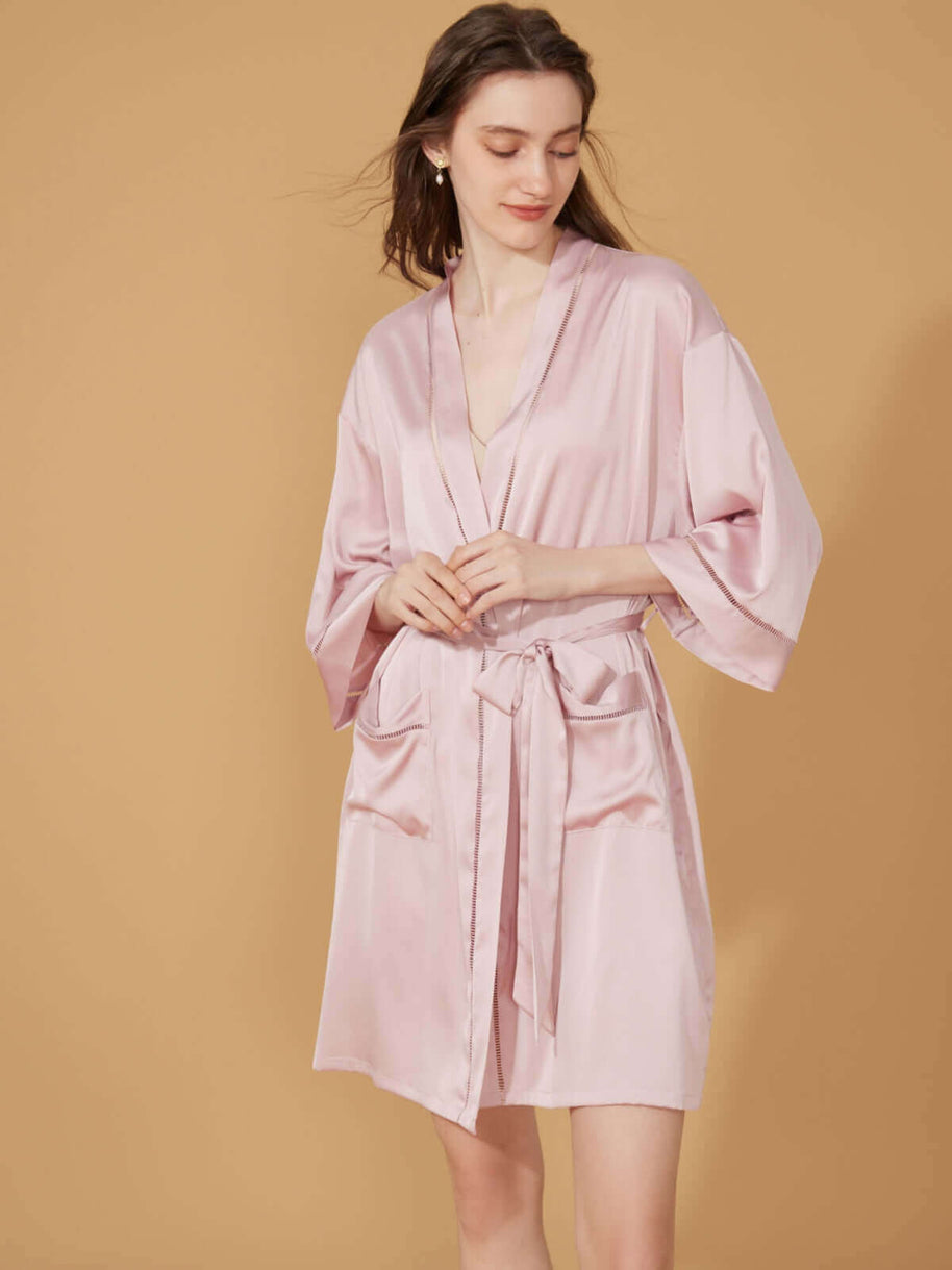 Ulivary Elegant Hollow Out Detail Short Robe With Pockets