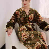 Ulivary Velvet Floral Kimono Robe