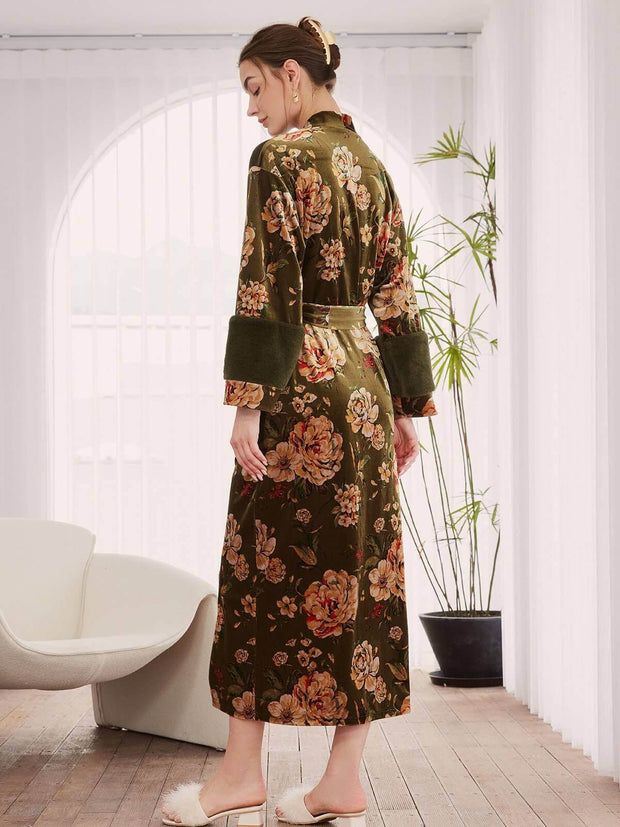 Ulivary Velvet Floral Kimono Robe