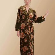 Ulivary Velvet Floral Kimono Robe