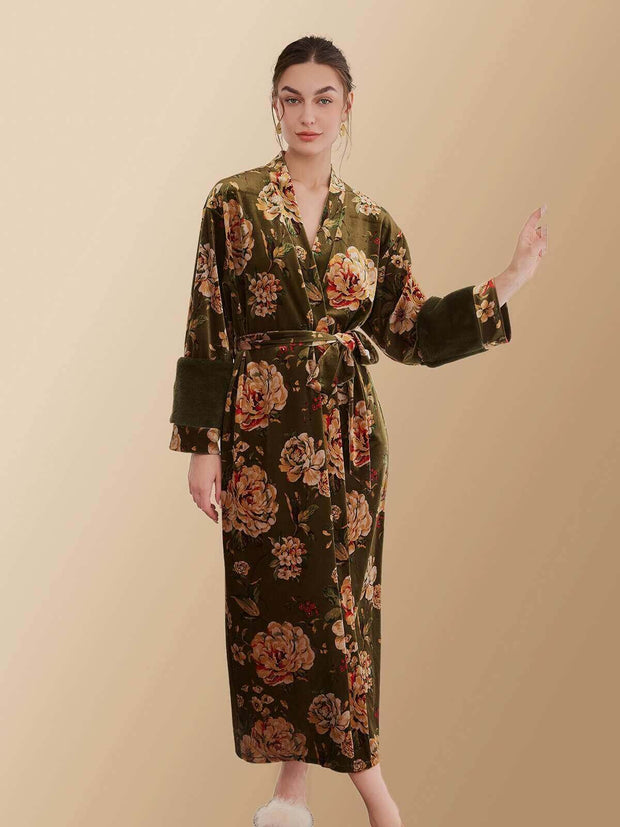 Ulivary Velvet Floral Kimono Robe