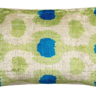 Vibrant 16x24 Handmade Ikat Silk Velvet Pillow With Premium Down Feather Insert By Canvello – Lively Green And Blue Hues