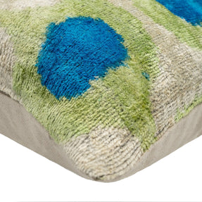 Vibrant 16x24 Handmade Ikat Silk Velvet Pillow With Premium Down Feather Insert By Canvello – Lively Green And Blue Hues