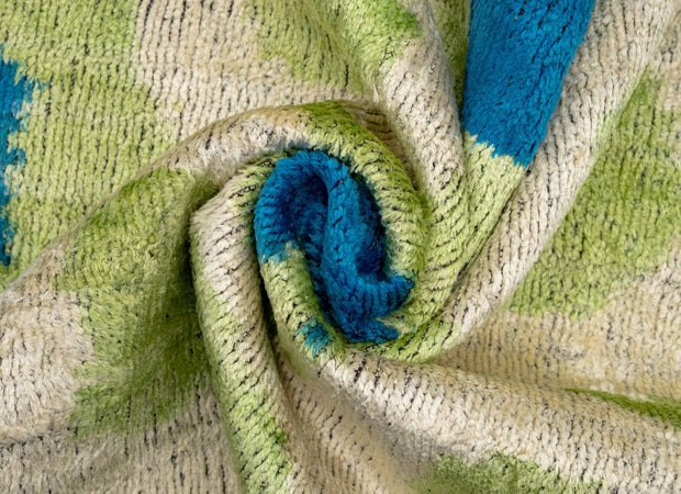 Vibrant 16x24 Handmade Ikat Silk Velvet Pillow With Premium Down Feather Insert By Canvello – Lively Green And Blue Hues