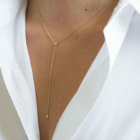 Zoe Lev 14k Gold Bezel Diamond Lariat Necklace